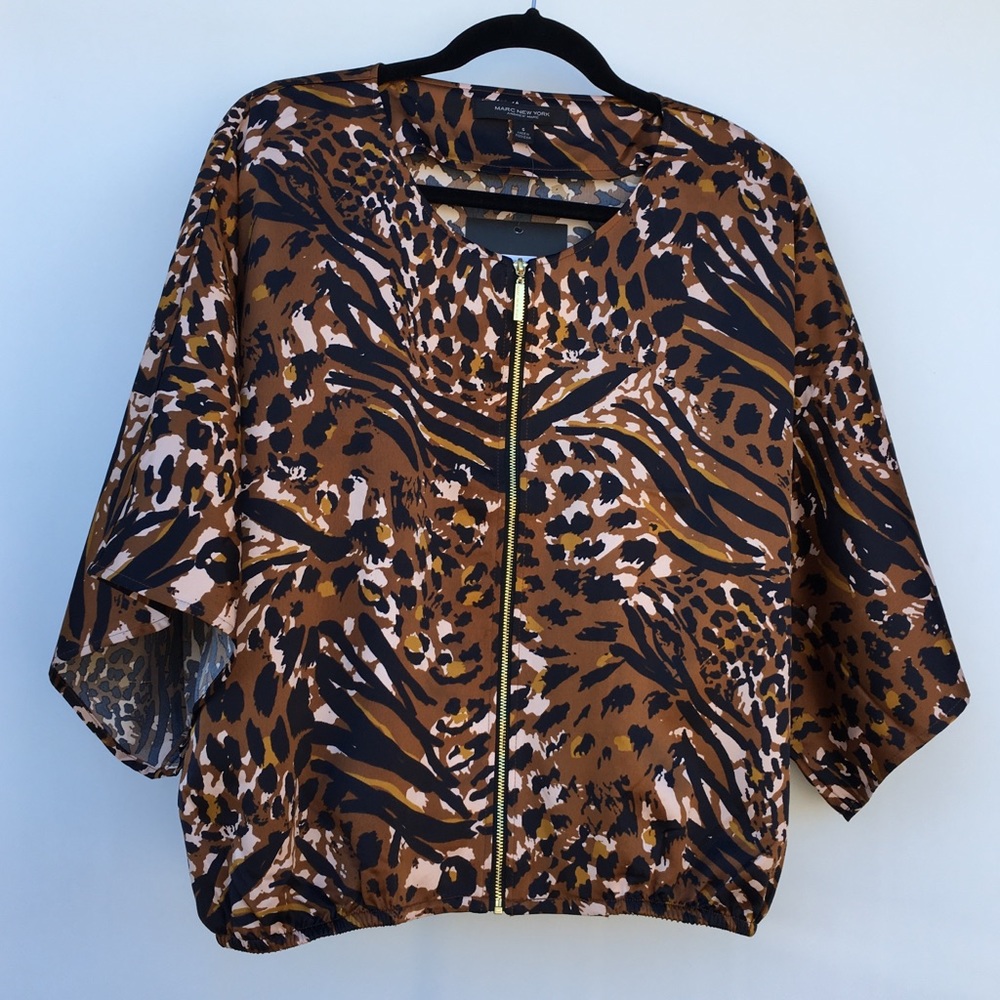 Andrew Marc Feline Animal Print Gold Zipper